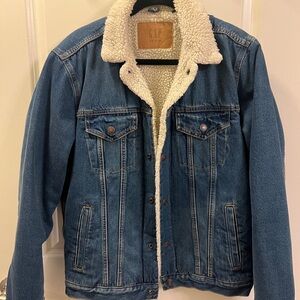 GAP Men's Blue Denim Jacket with Sherpa Lining